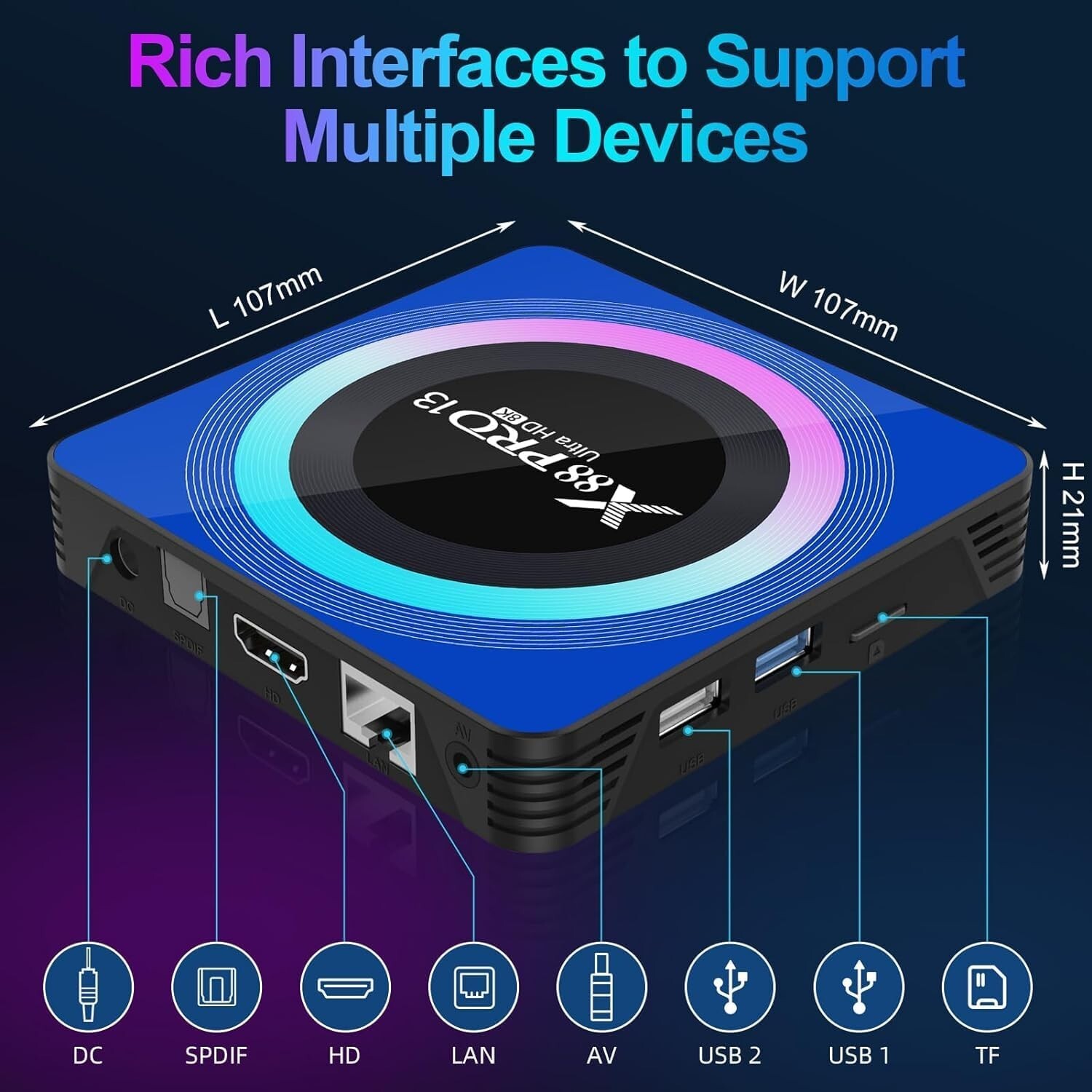 Quad-Core Android 13.0 TV Box: 64GB ROM, Dual WiFi & Bluetooth – Compact Design