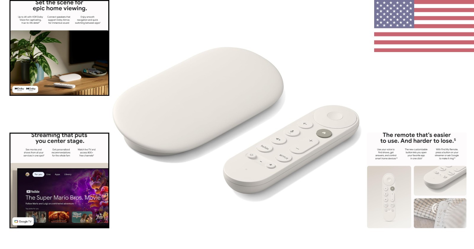 Compact 4K HDR Streaming Media Player – Voice Command & Easy Setup – Porcelain