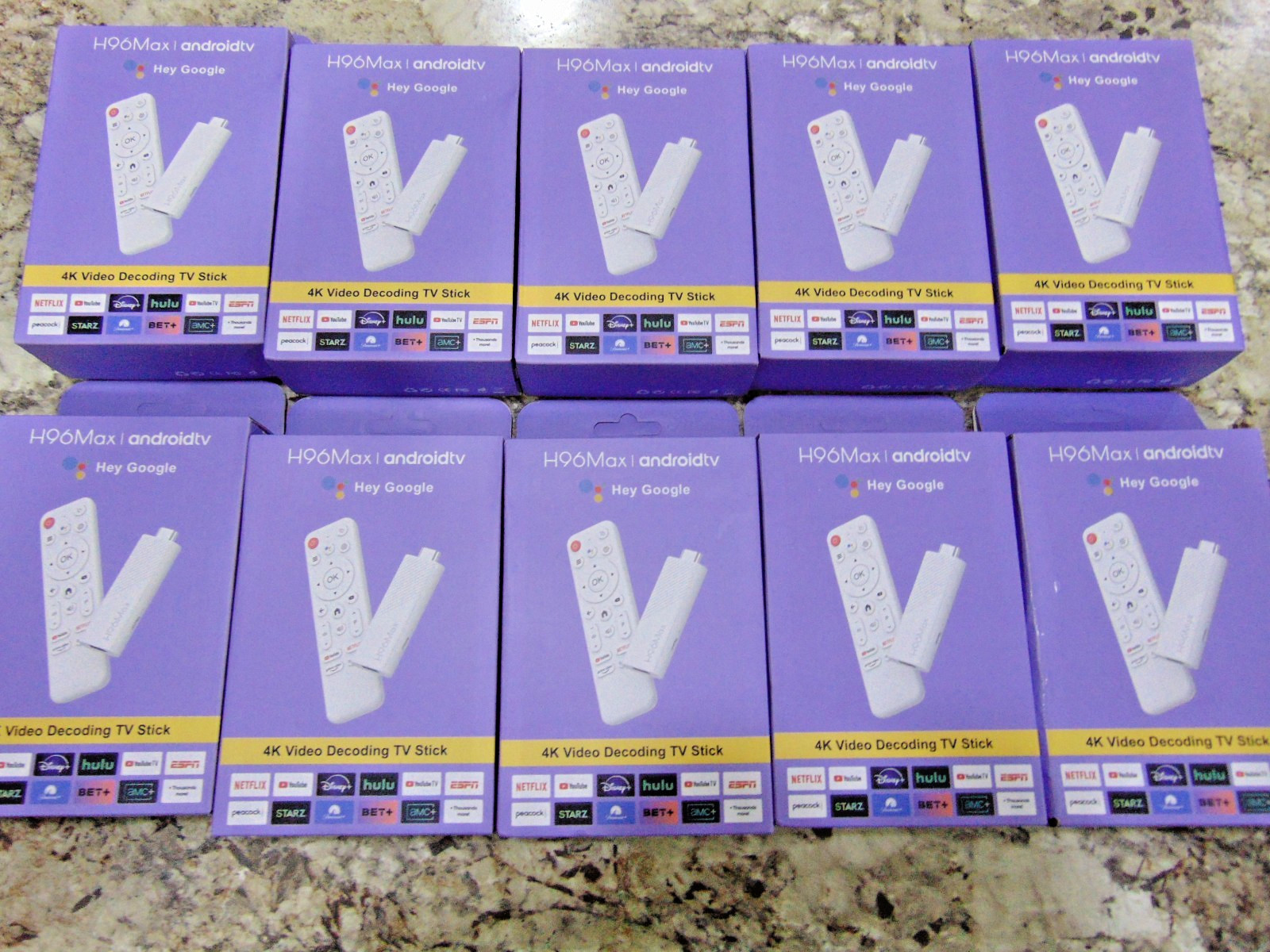 LOT OF 10 NIB – H96MAX AndroidTV 4K Video TV Stick – Google Voice Assistant