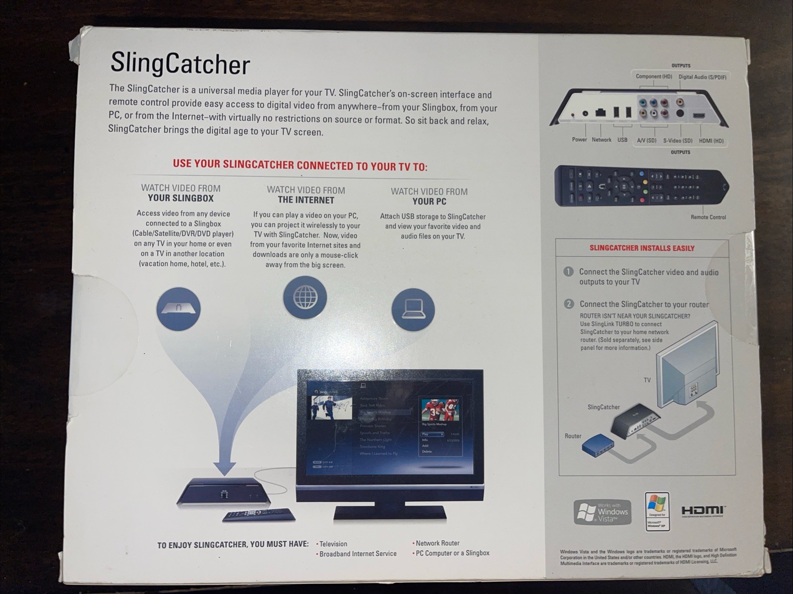 Sling Media SlingCatcher SC100-100 Universal Media Player for TV