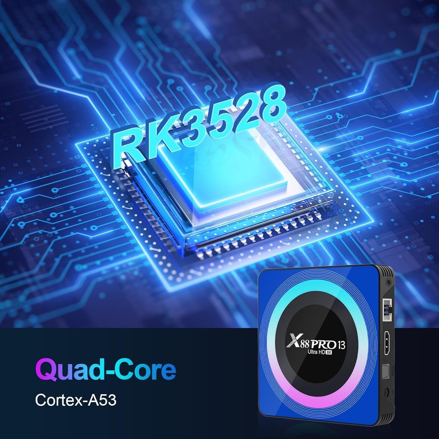 Quad-Core Android 13.0 TV Box: 64GB ROM, Dual WiFi & Bluetooth – Compact Design