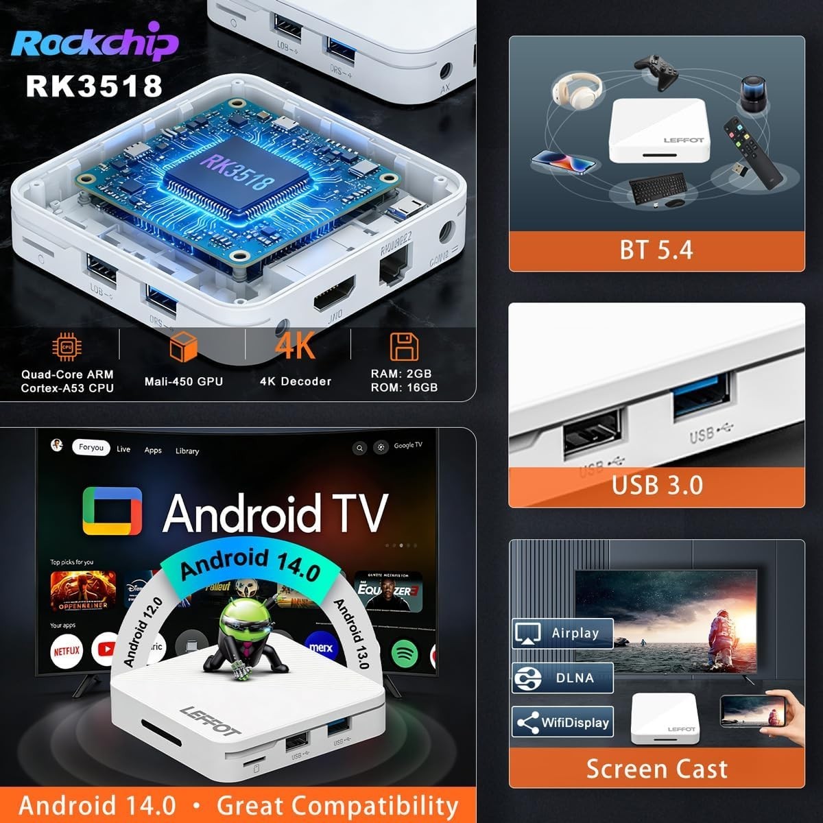 Android TV Box 4K Ultra HD Streaming Device WiFi 6 Remote TV Smart Media Player