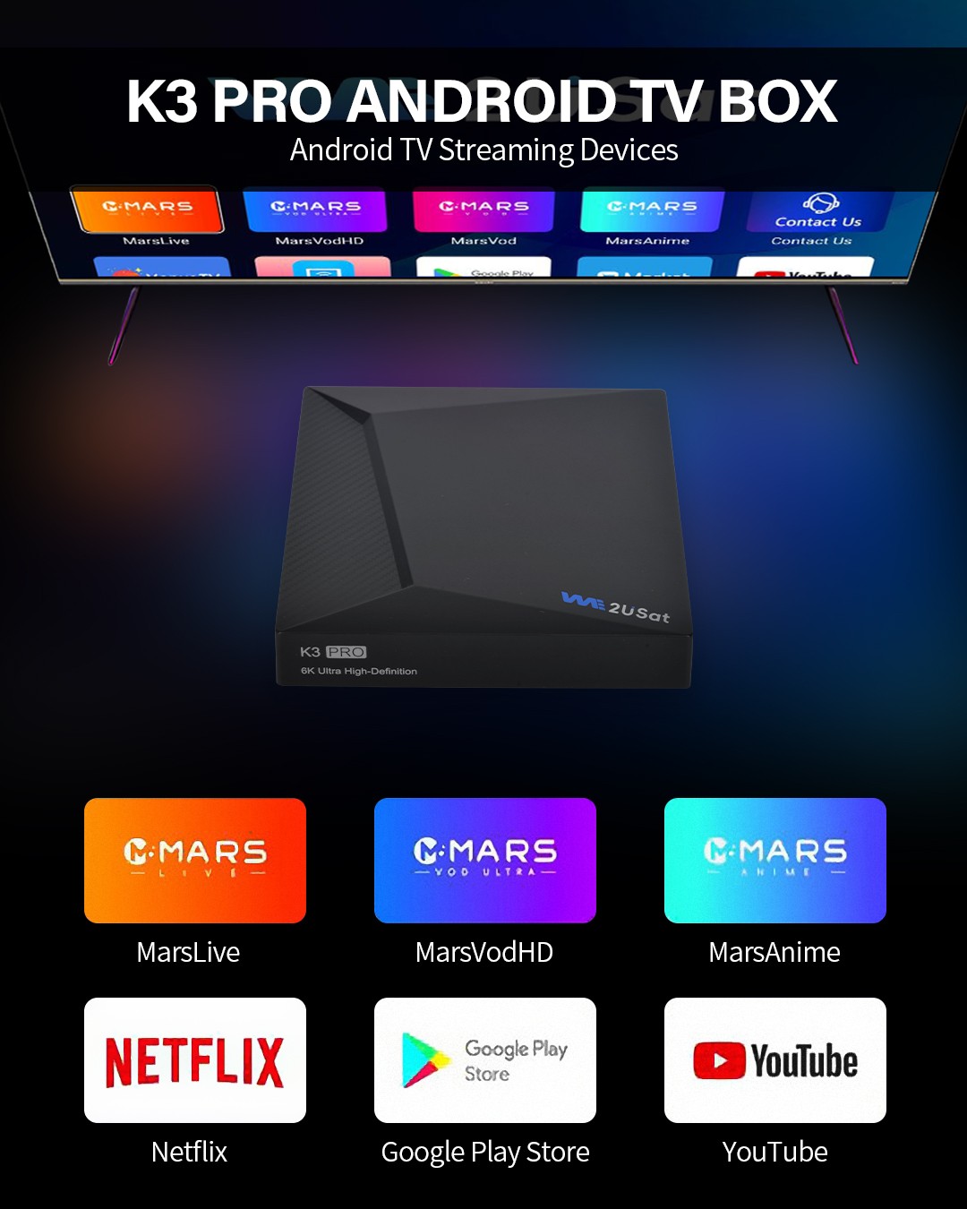 New WE2USAT K3 PRO 6K Super TV Box Streaming Box Voice Control