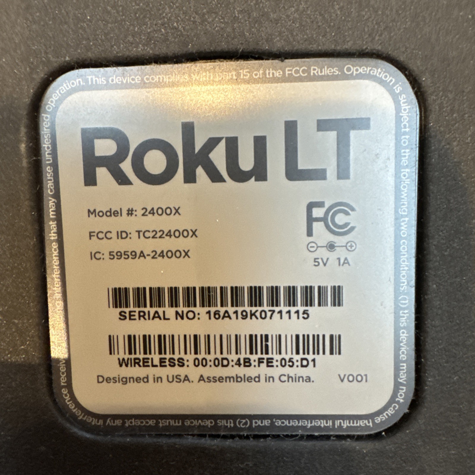 Roku LT Media Streamer 2400X Power Included Remote Control
