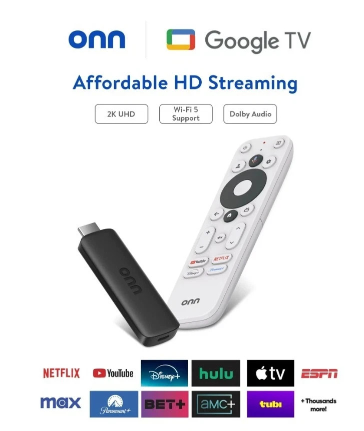 Onn Android TV Full HD Streaming Stick 1080p HDMI Media Player w/ Remote WiFi