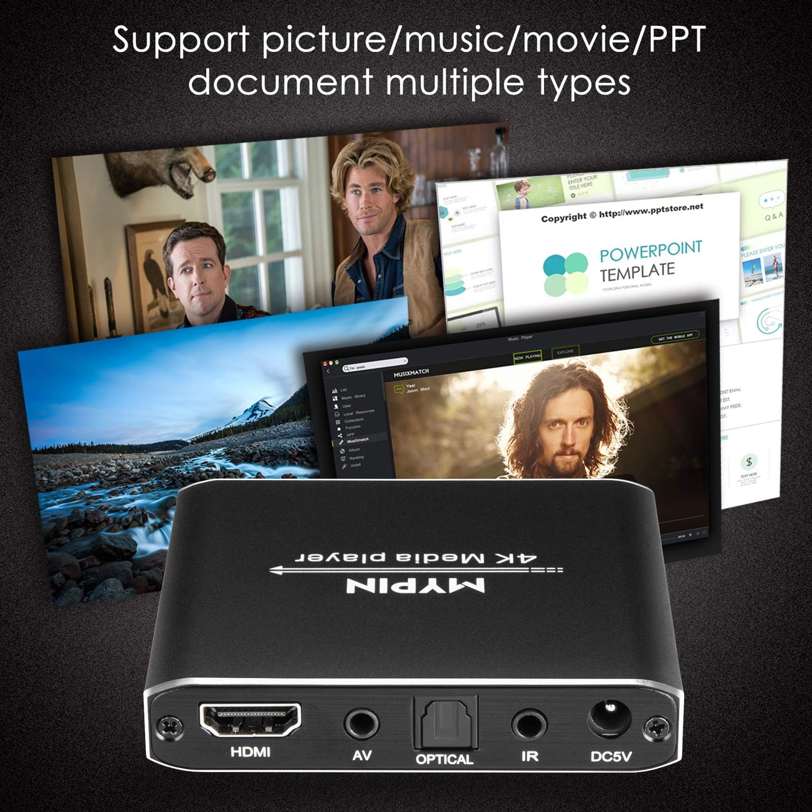 4K Media Player with Remote Control, Digital MP4 Player for 8TB HDD/USB Drive…