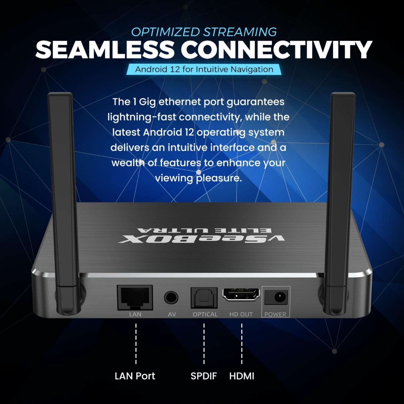 Vseebox Elite Ultra Android TV Box, 8K Streaming Media Player with Voice Control