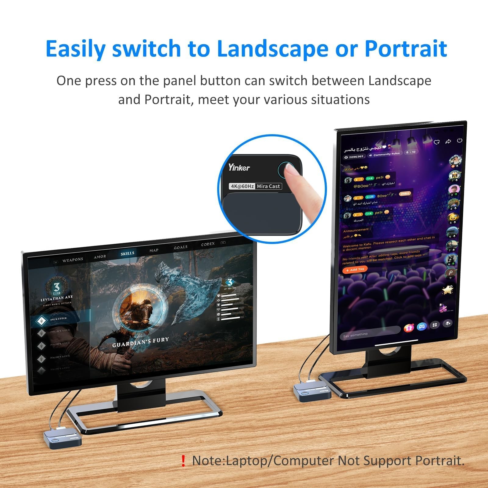4K60Hz HDMI Wireless Display Dongle Adapter, 2.4G/5G Miracast Screen Mirrorin…