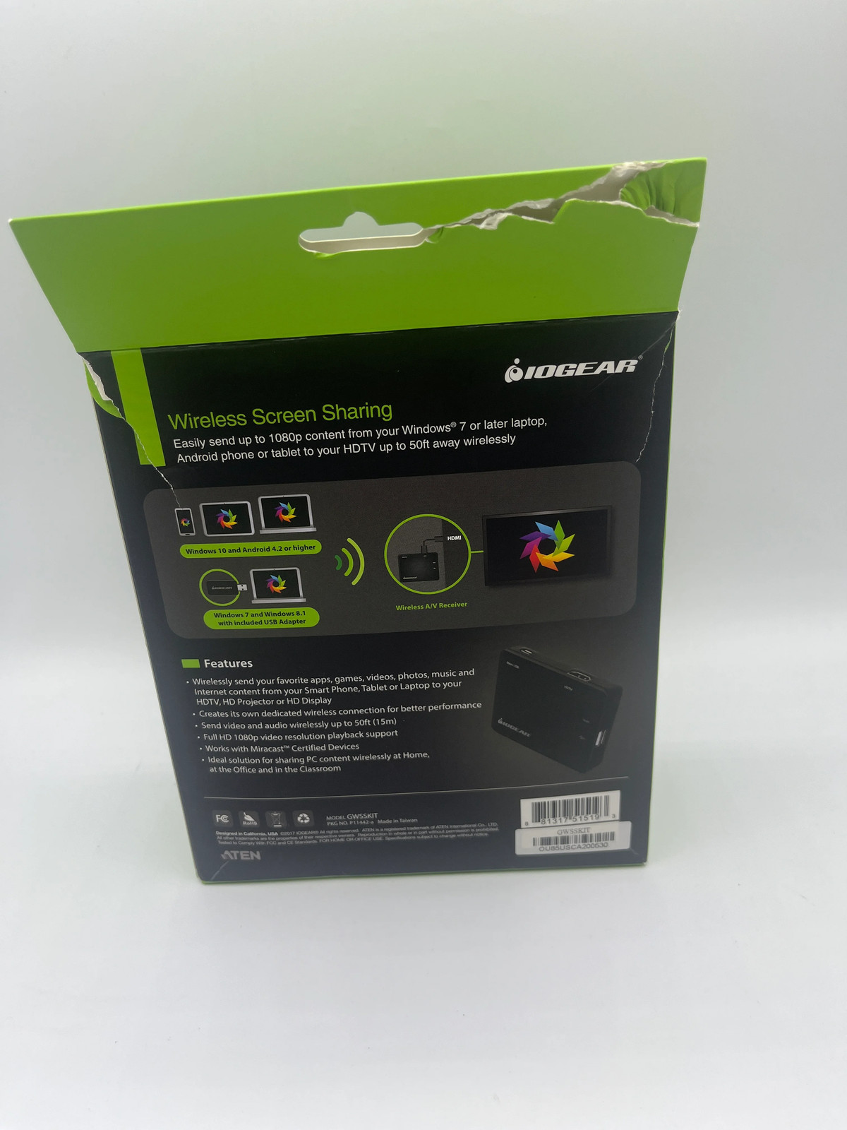 IO Gear Wireless Screen Sharing & Miracast Kit GWSSKIT NEW OPEN BOX