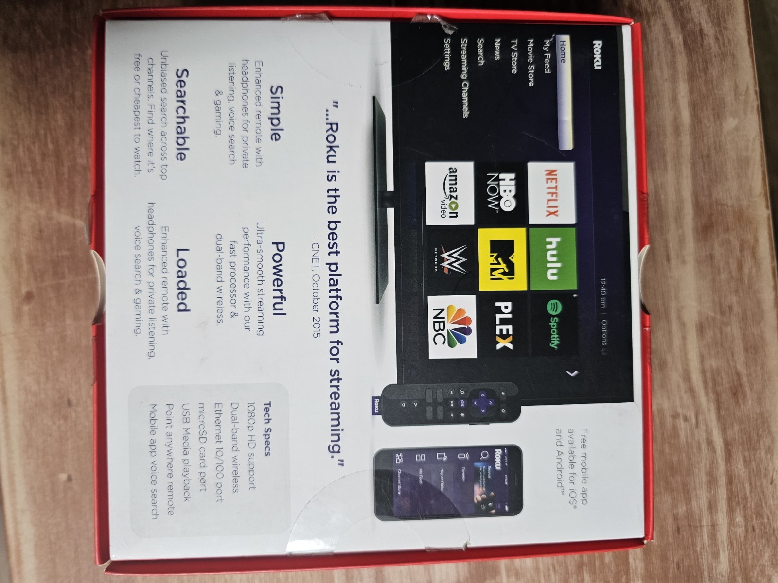 Roku 3 Streaming Media Player 4230R Enhanced Remote Voice Search HDMI Wi-Fi