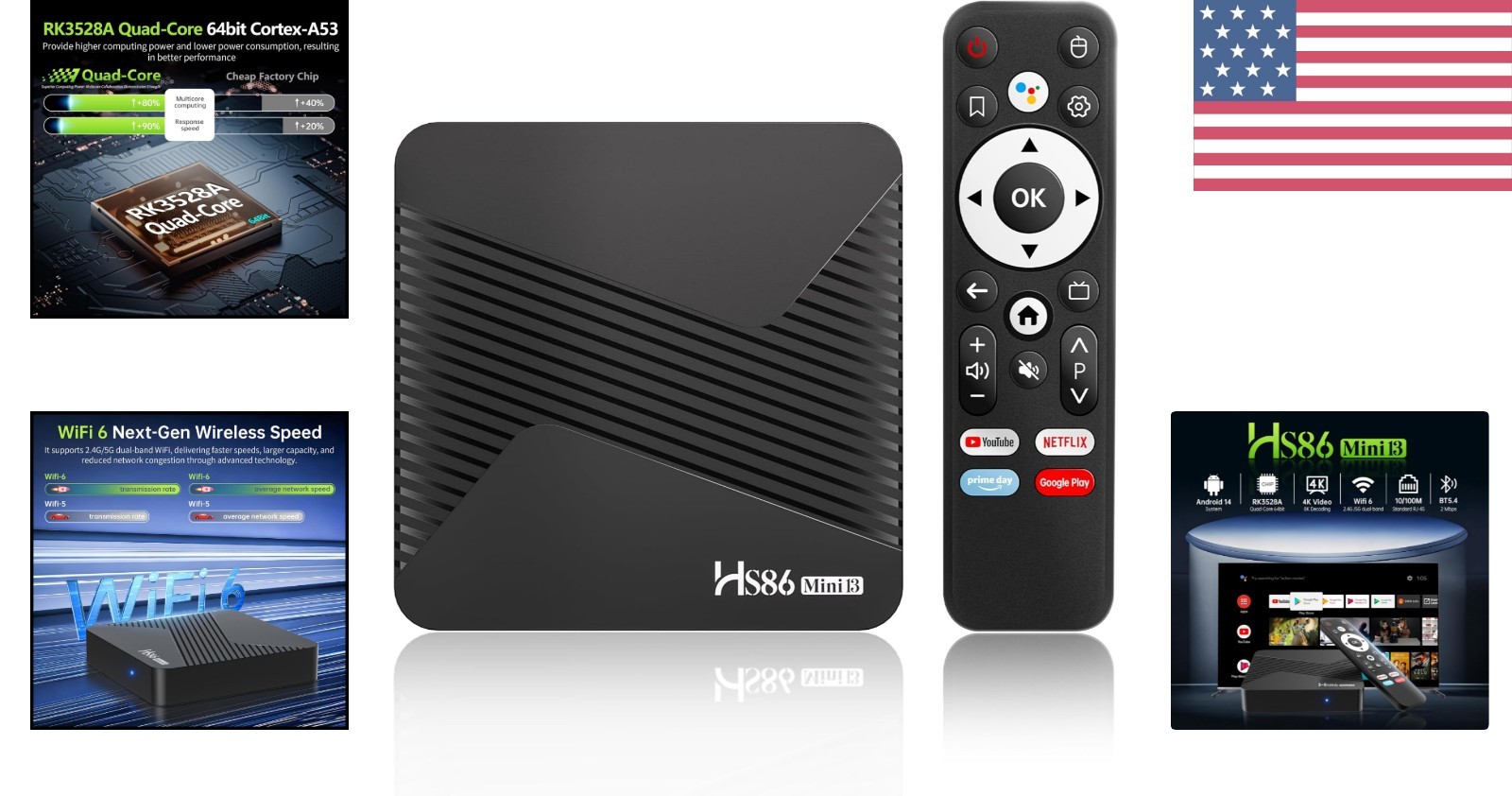 Compact Android 14.0 TV Box HS86 MINI13 – 4GB RAM, 32GB Storage, 4K Streaming