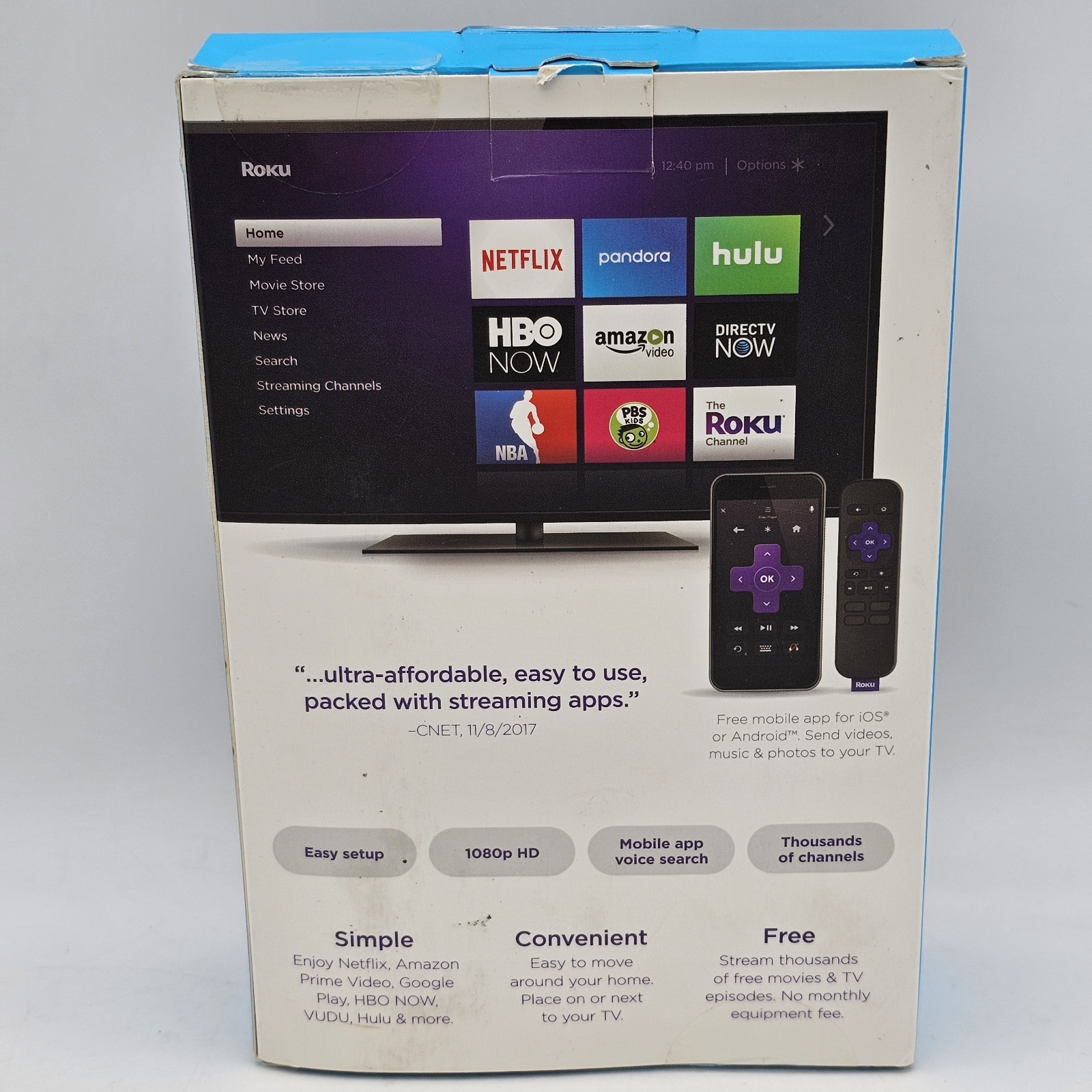 Roku Express 3900R Streaming Media Player Black HDMI Cable New in Open box 2018