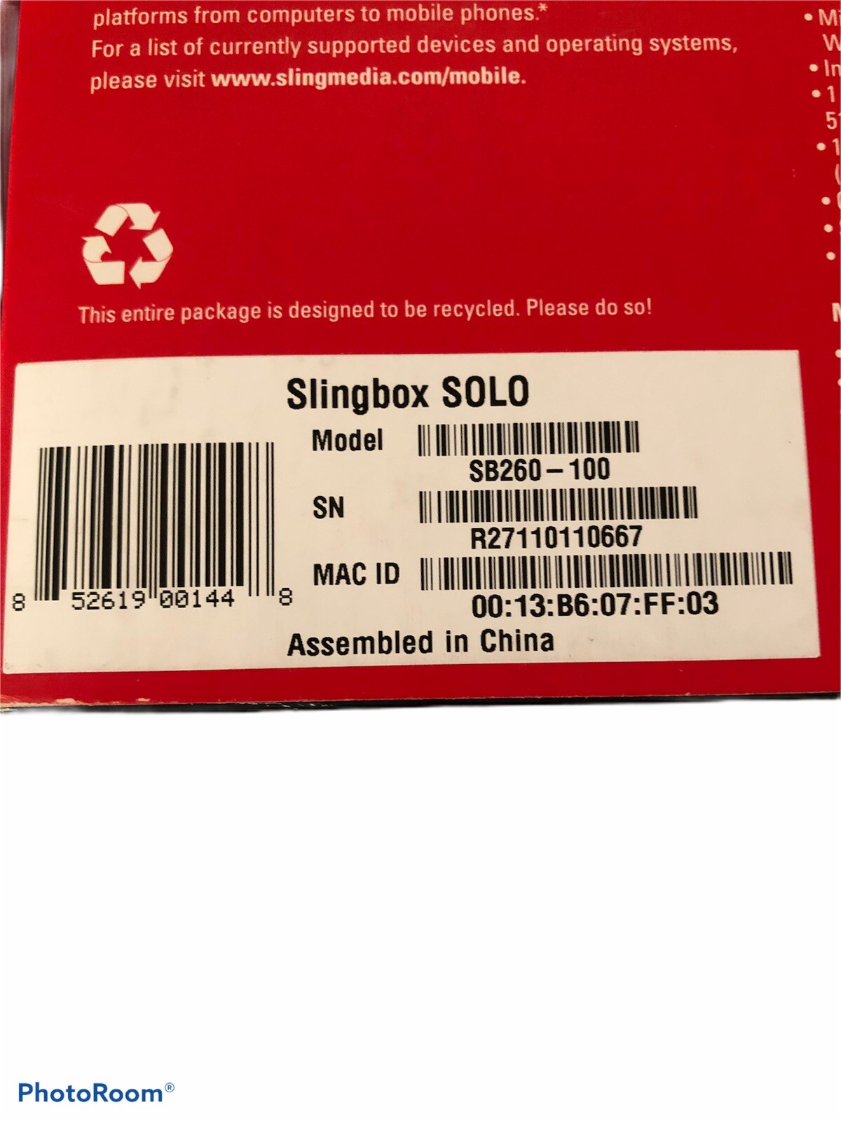 NEW Slingbox Solo HD Compatible Single Input Streamer SB260 Open Box