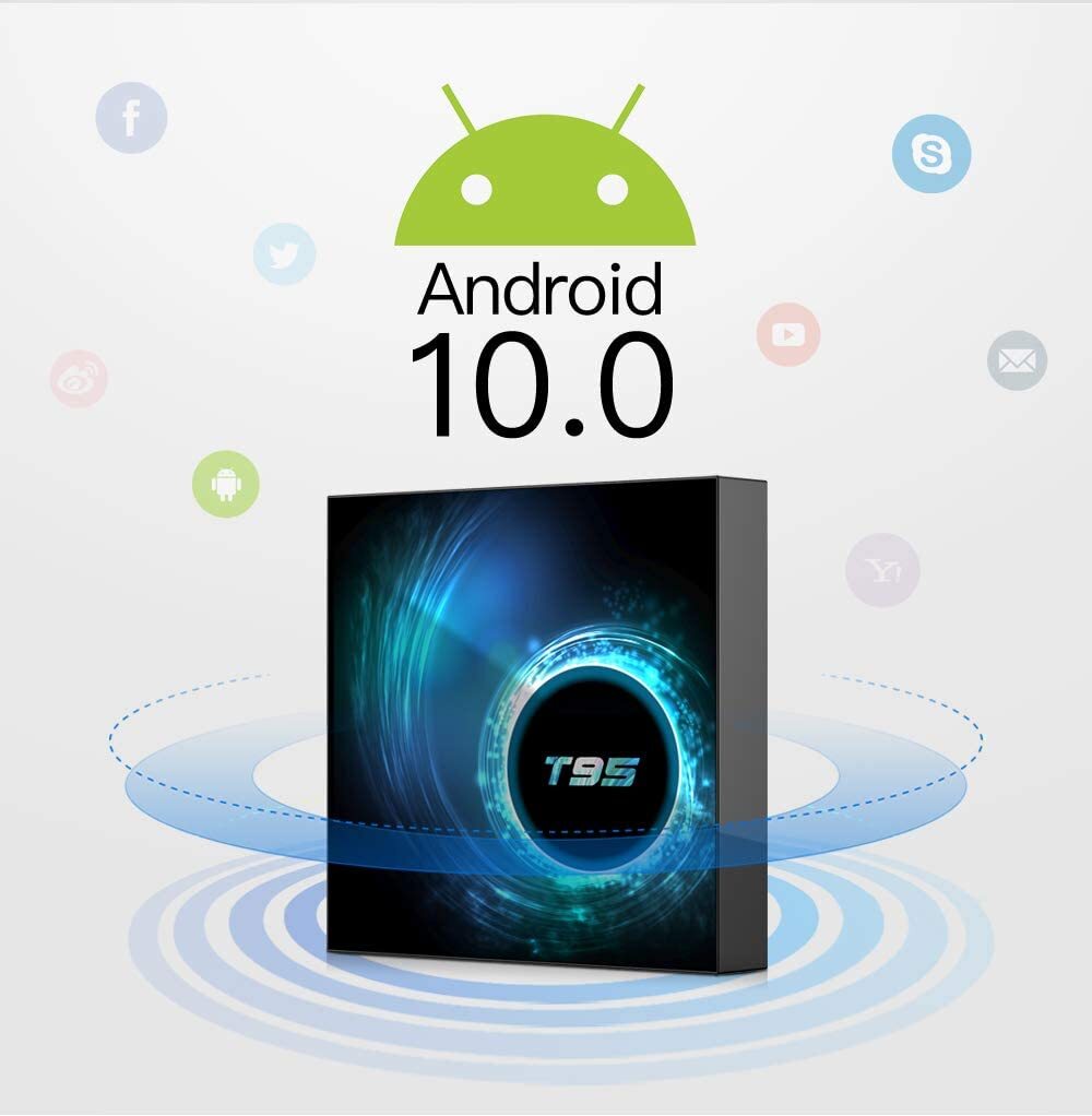 Android Box 10.0 TV Box with 4GB RAM 32GB ROM T95 WiFi 2.4GHz LAN 100M H.265/ BT