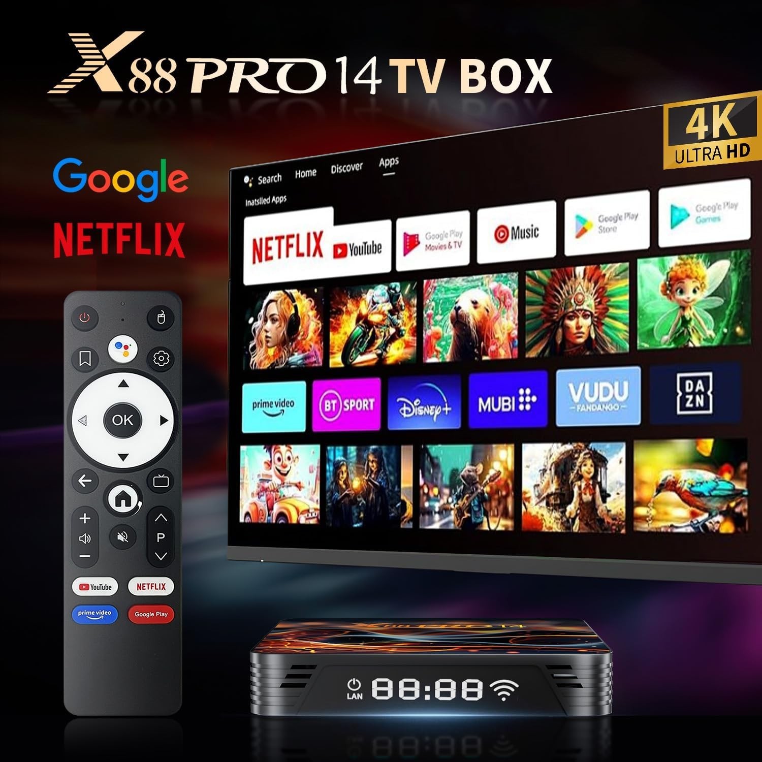 All-in-One Android 14.0 TV Box – 2GB RAM, HDR10 3D Support, Remote Control