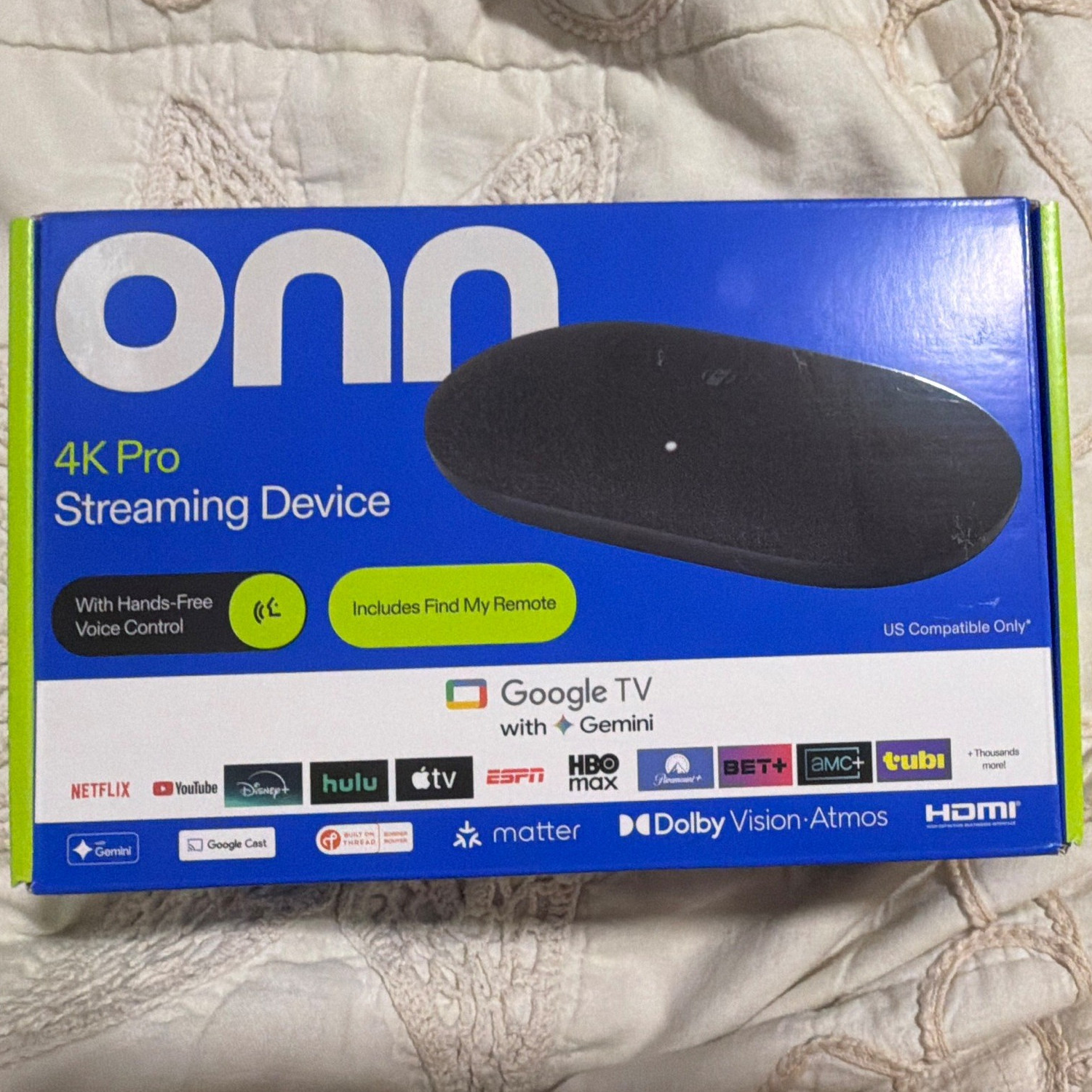 onn. 4K Pro 4K Streaming Box w/ Google TV, Hands-Free Voice, Find My Remote