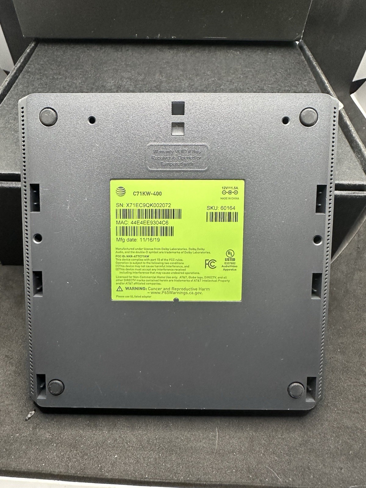 AT&T DirecTV Stream Box C71KW-400 4K Receiver No Remote Untested As-Is