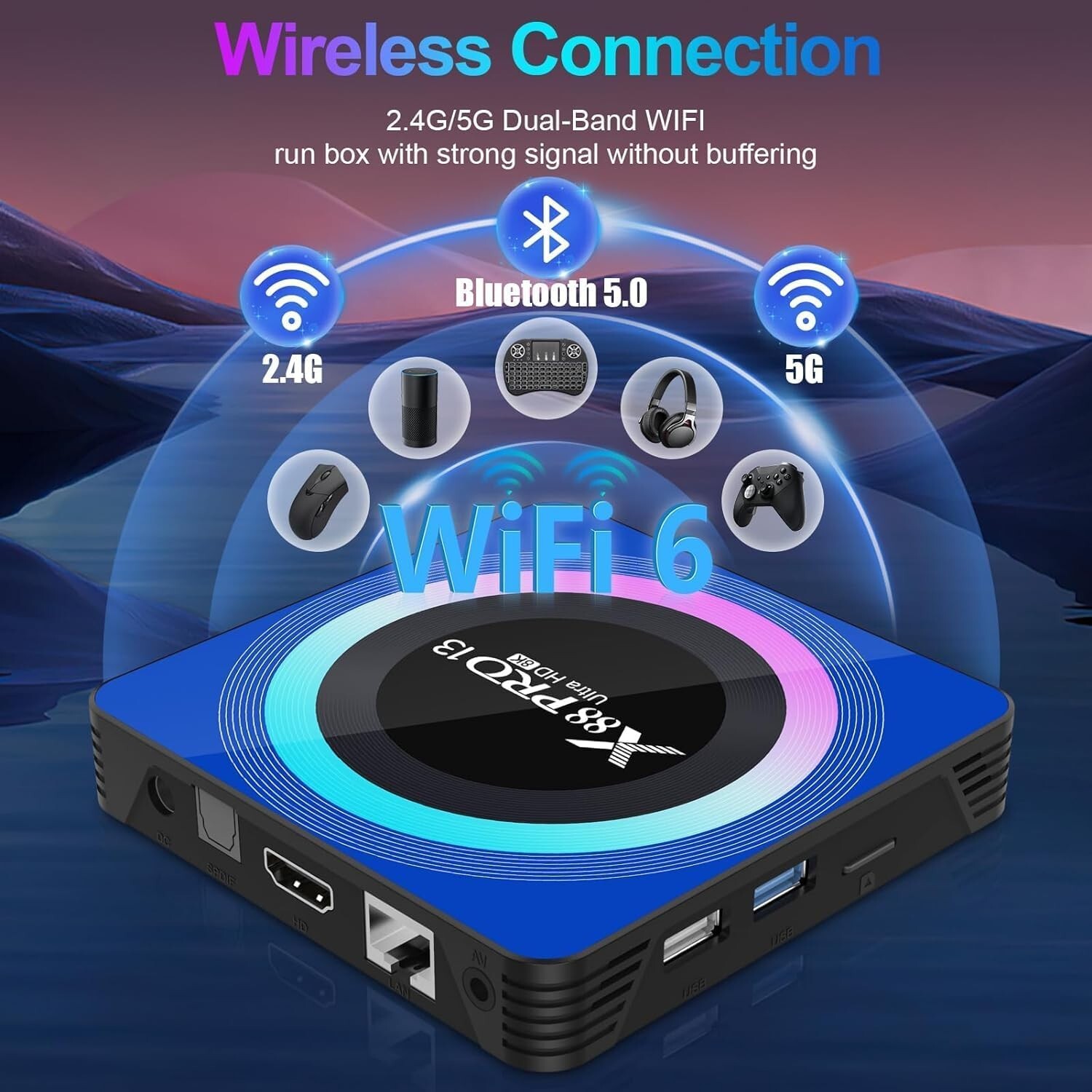 Quad-Core Android 13.0 TV Box: 64GB ROM, Dual WiFi & Bluetooth – Compact Design