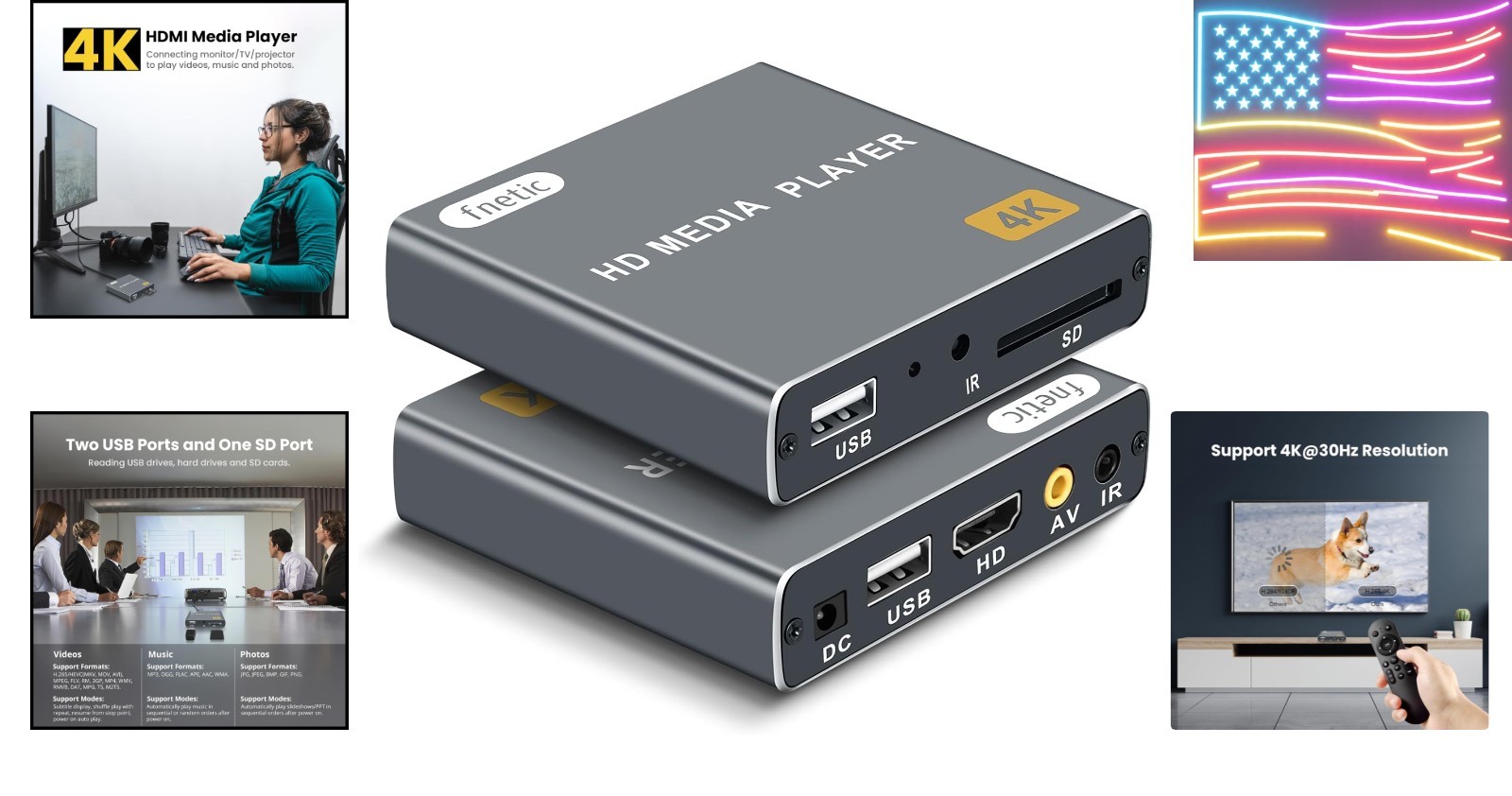 4K Ultra HD Digital Media Player, TV MP4 Video Player, Mini Digital Signage H…