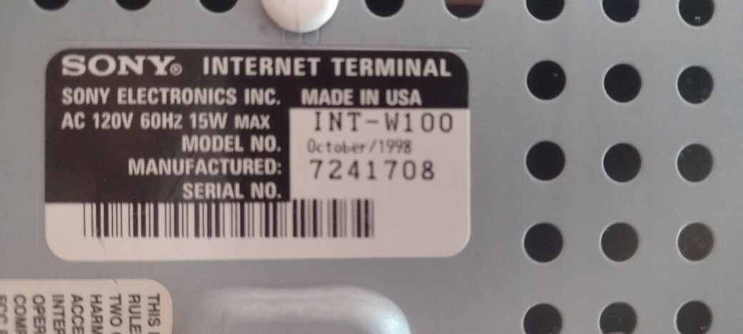 Sony internet terminal int-w100 webtv