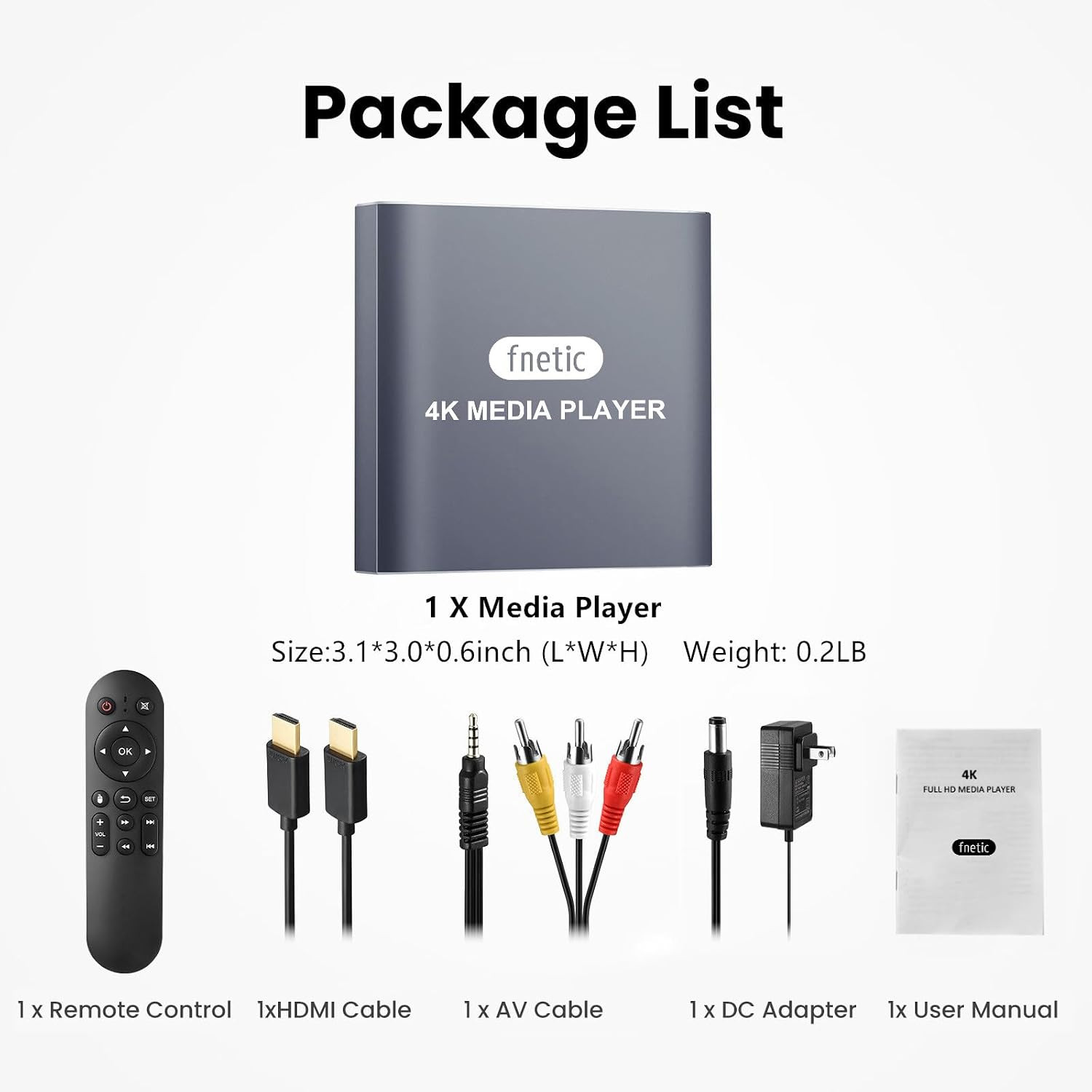 4K@30Hz Full-Hd Digital Media Player with USB Drive/Micro SD Card for TV | Plug