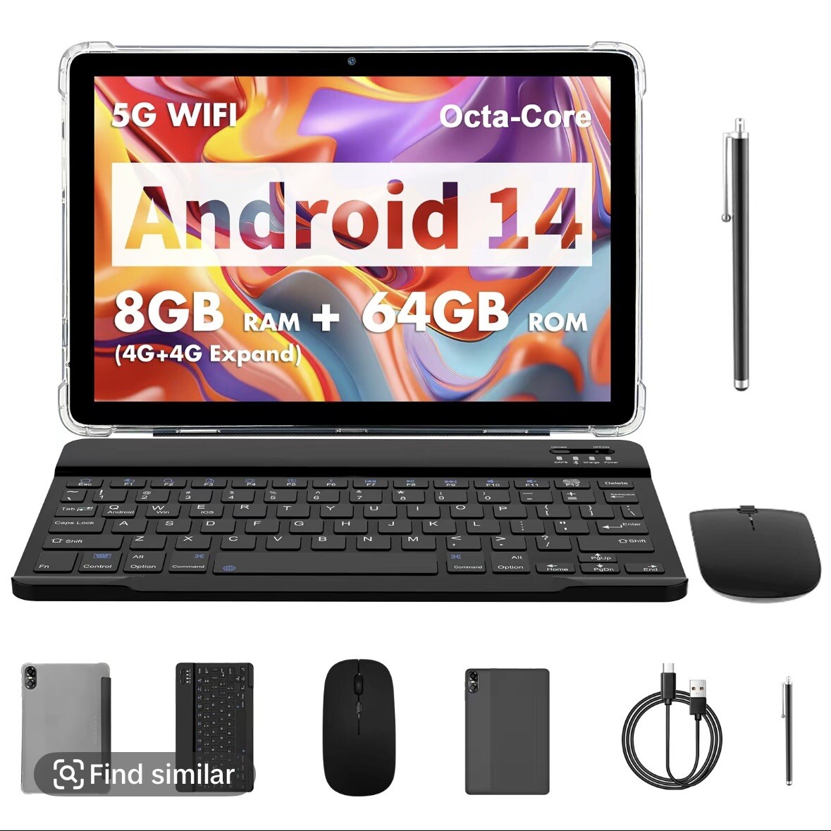 10.1 Inch Set Android 14,Octa Core, 2 in 1 Portable Device