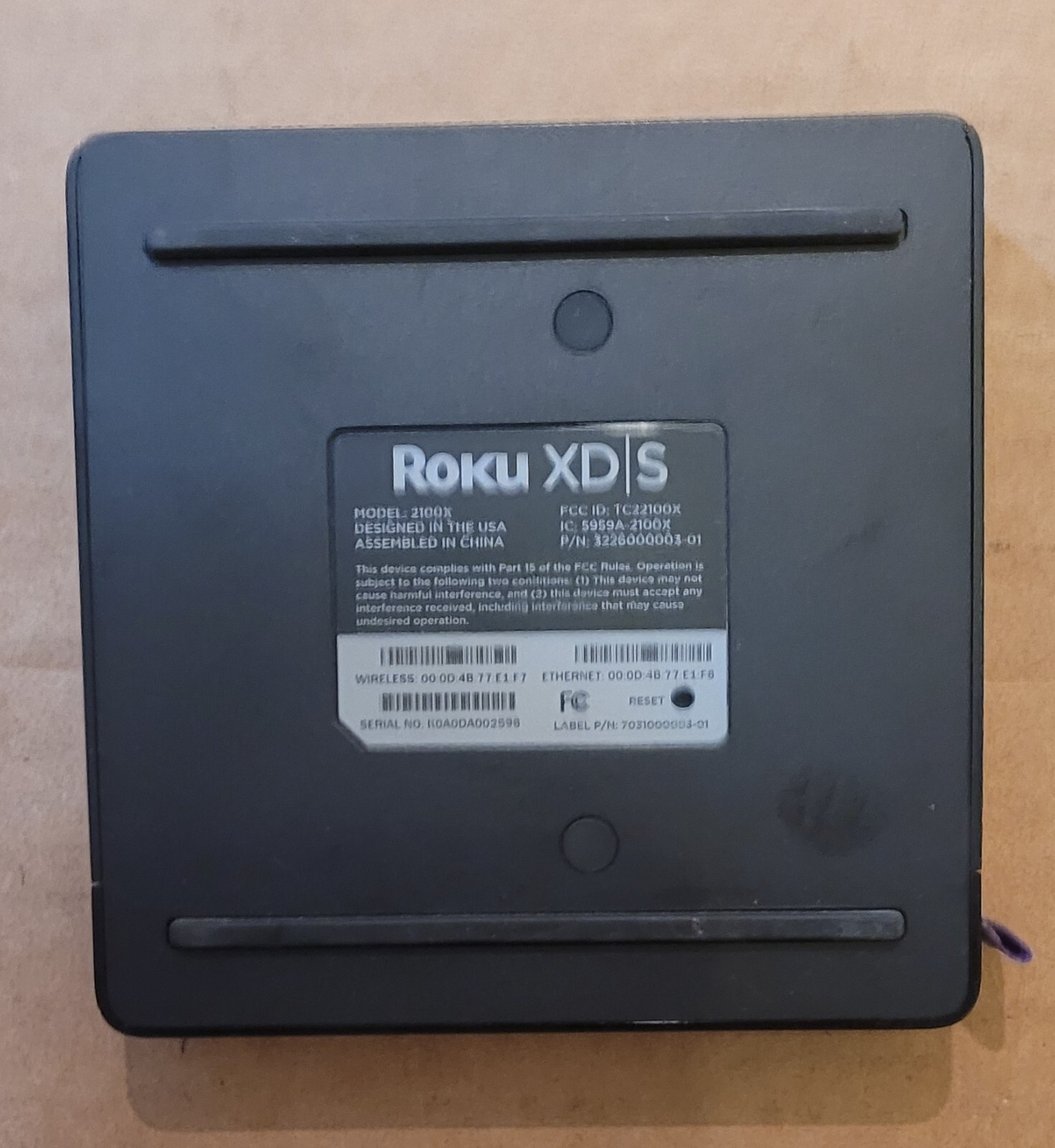 Roku XDS Media Streamer Model 2100X HDMI RCA USB Ethernet- Roku Unsupported
