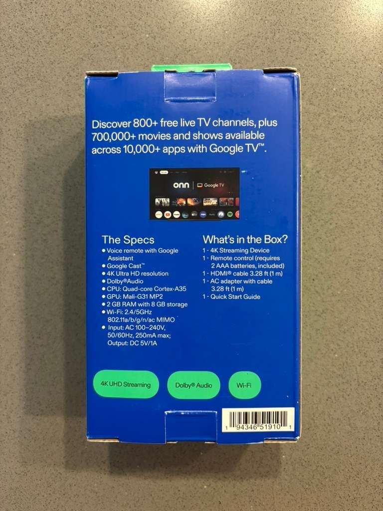 New Onn Google TV 4K Streaming Device (2023 Model) UHD – 2GB RAM – Fast Shipping
