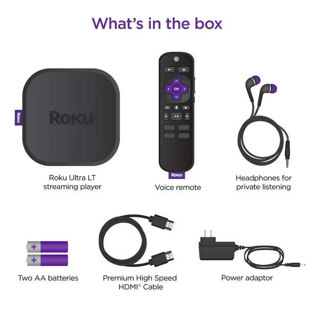 Roku Ultra LT Streaming Device 4K/HDR/Dolby Vision with Roku Voice Remote, Priv