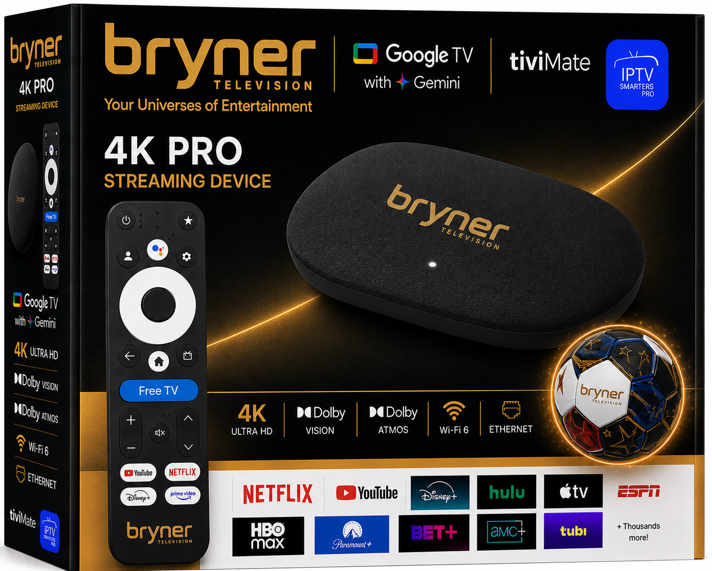Bryner 4K Pro Streaming Box | Google TV | Dolby Vision & Atmos | Wi-Fi 6