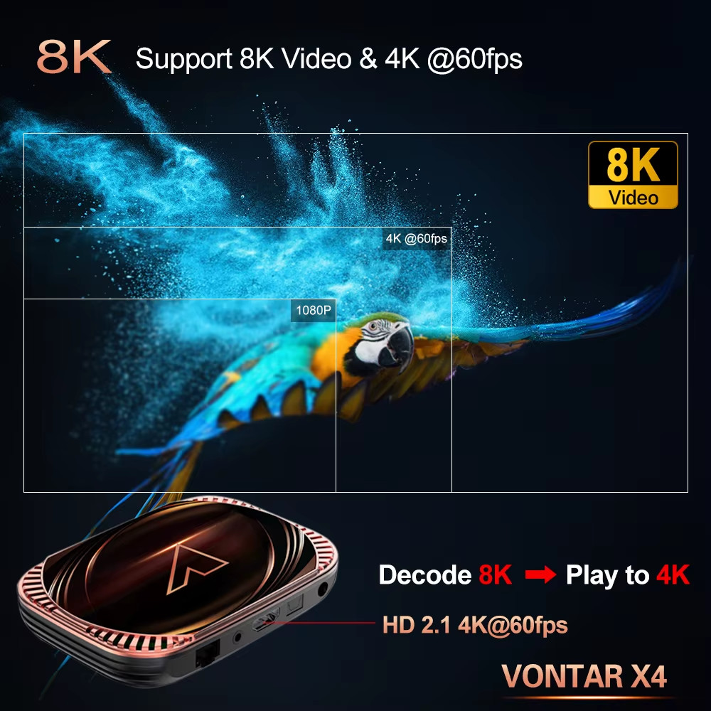 VONTAR X4 Android 11 TV Box 8K 4K Amlogic S905X4 4GB WiFi BT Media Player