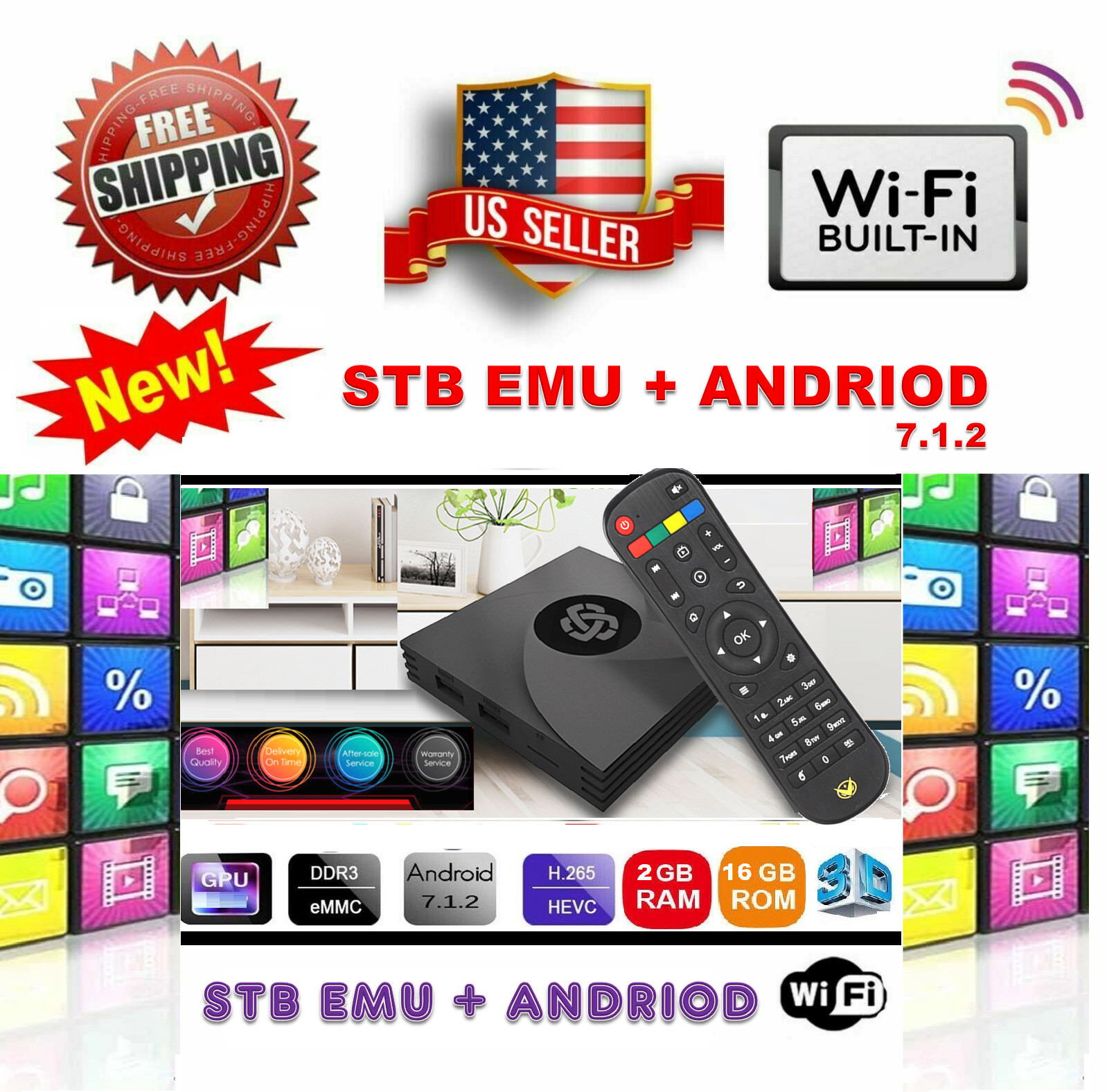 ANDROID STB Emu BOX 7.1.2 Quad Core 2GB RAM 16GB ROM RK3328 64bit Cortex-A53