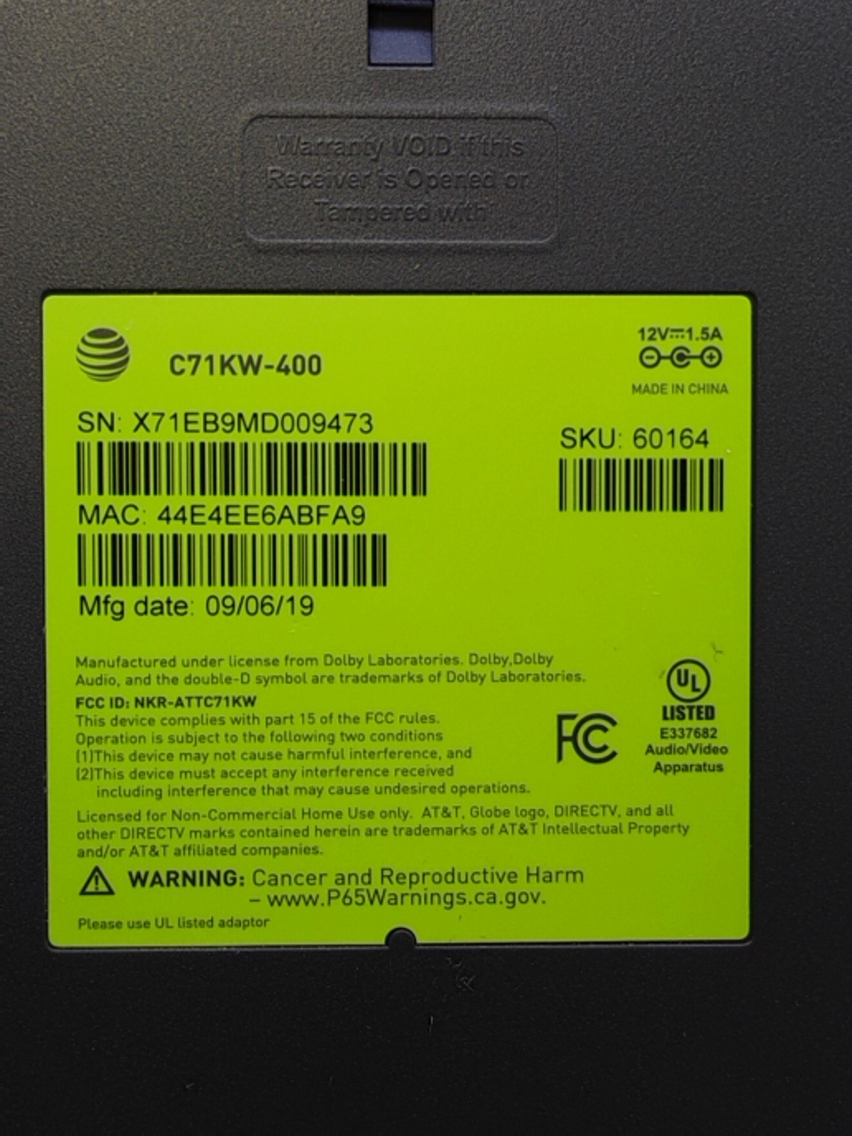 AT&T C71KW-400 Direct TV NOW Streaming Box Osprey Android TV OTT Box Player Only