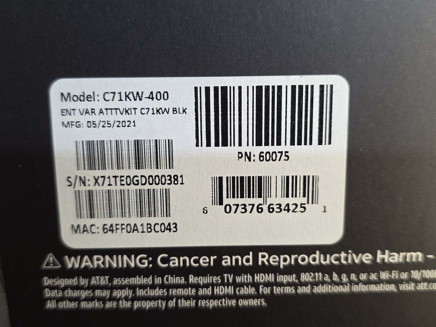 AT&T TV [Quad Core, 1.6GHz 16GB] Android Streaming Media Player – C71KW-400