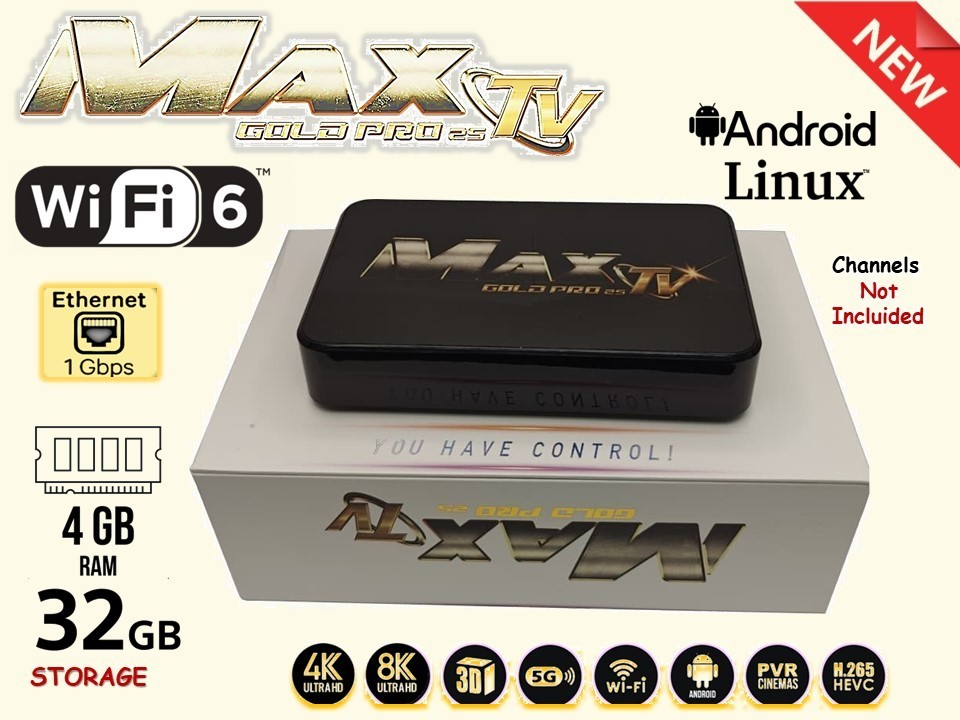 MAXTV GOLD PRO 5G 4K Quad Core 64 Bit ANDROID 9.1 (2023) UPDATED ,MORE POWERFUL