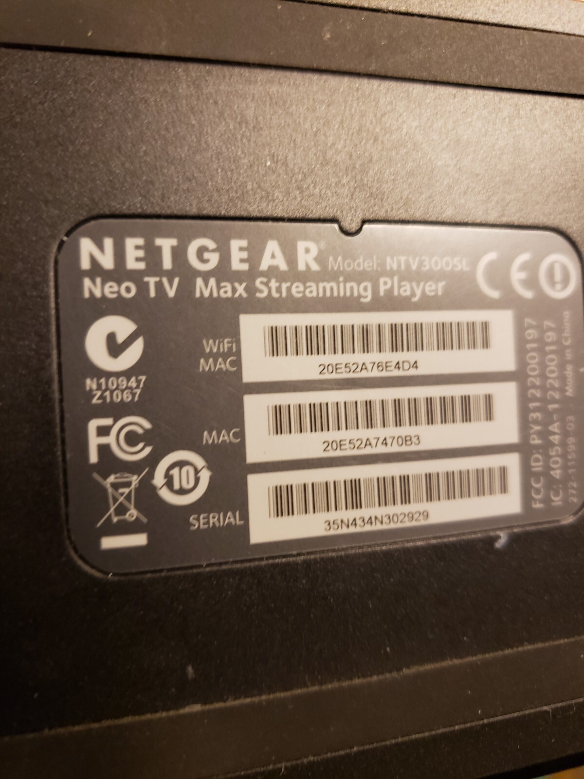 NETGEAR NeoTV 2 Pro Streaming Player NTV300SL w/Power Adapter & HDMI cable