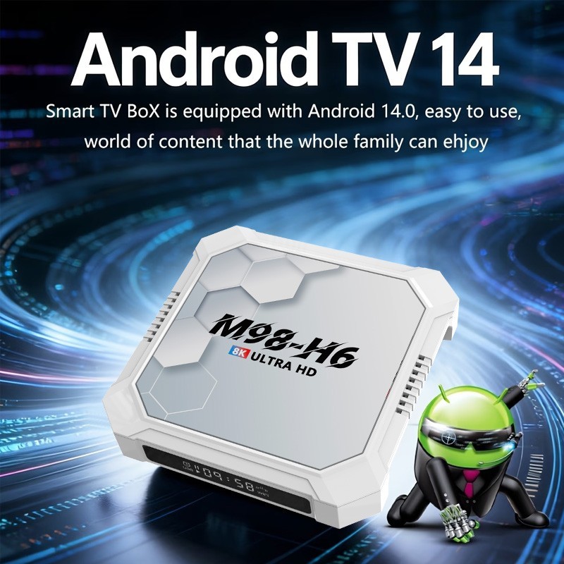 M98-H6 Android14 TV Box 2GB+16GB BT5.4 WiFi 8K UHD Player Voice Remote
