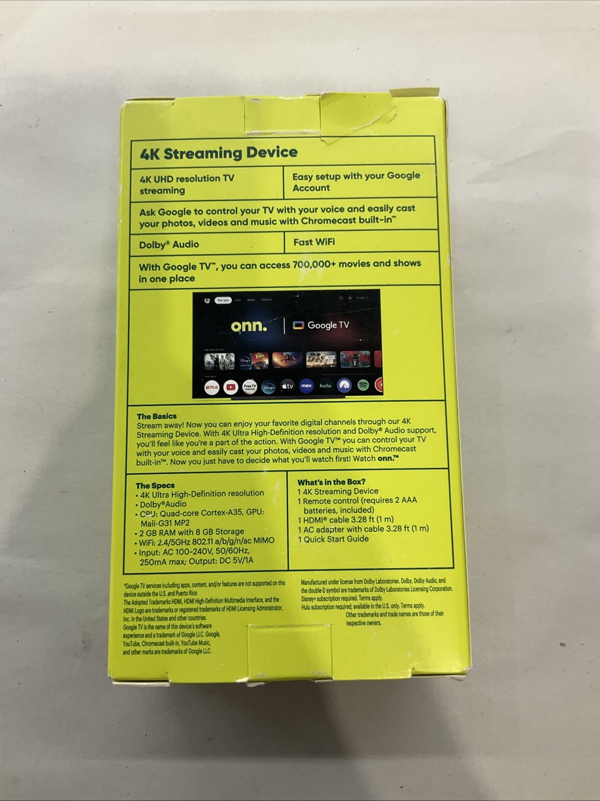 Onn. Watch Google TV 4K Pro Streaming Device with Hands-Free Voice Control
