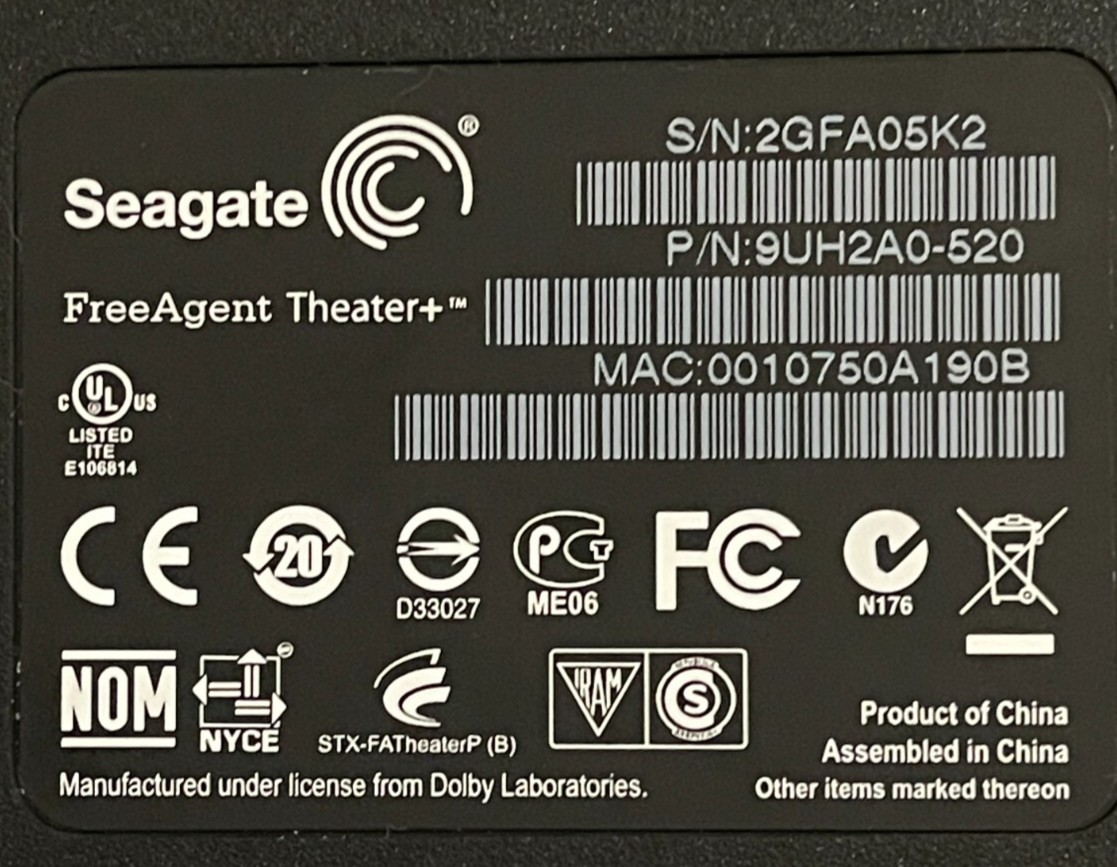 VINTAGE SEAGATE FREE AGENT THEATER+ STCEA201-RK *TESTED SEE DETAILS* LISTING A