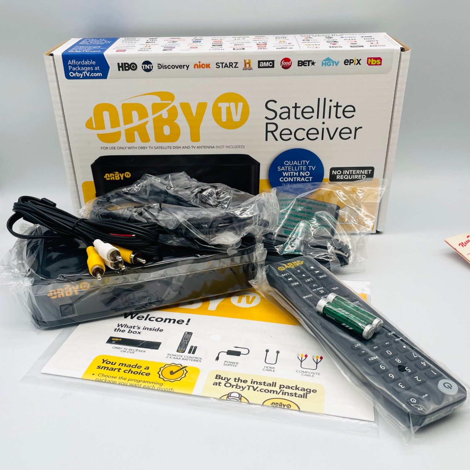 NEW Orby TV Satellite Receiver No Contract No Internet Required Black KSTB2095