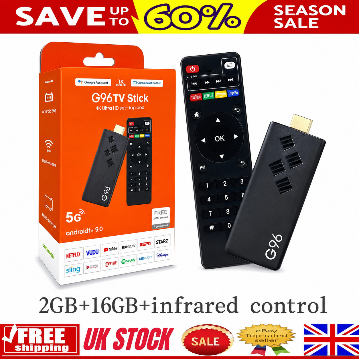 G96 Android 13 TV Stick 8K Streaming Media 2GB+16GB Allwinner H313 NEW UK