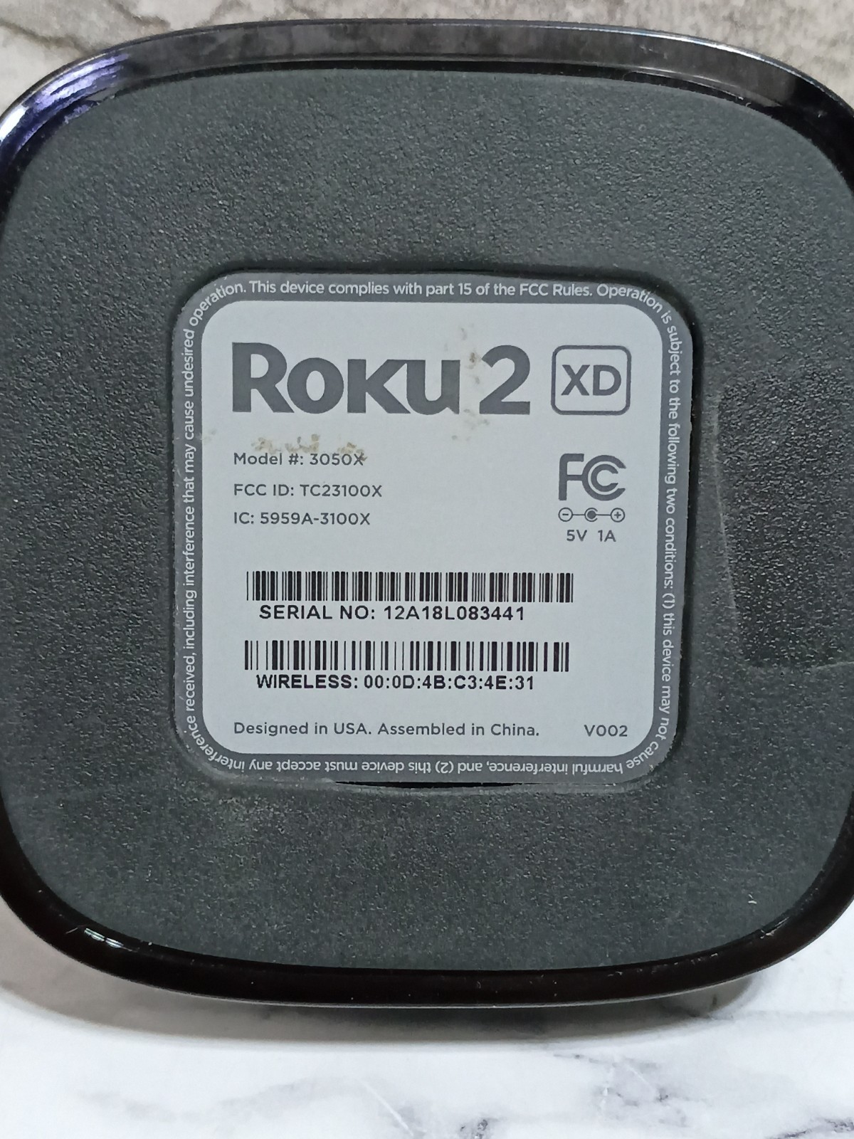 ROKU 2 XD 3050X W/ REMOTE & AC ADAPTER