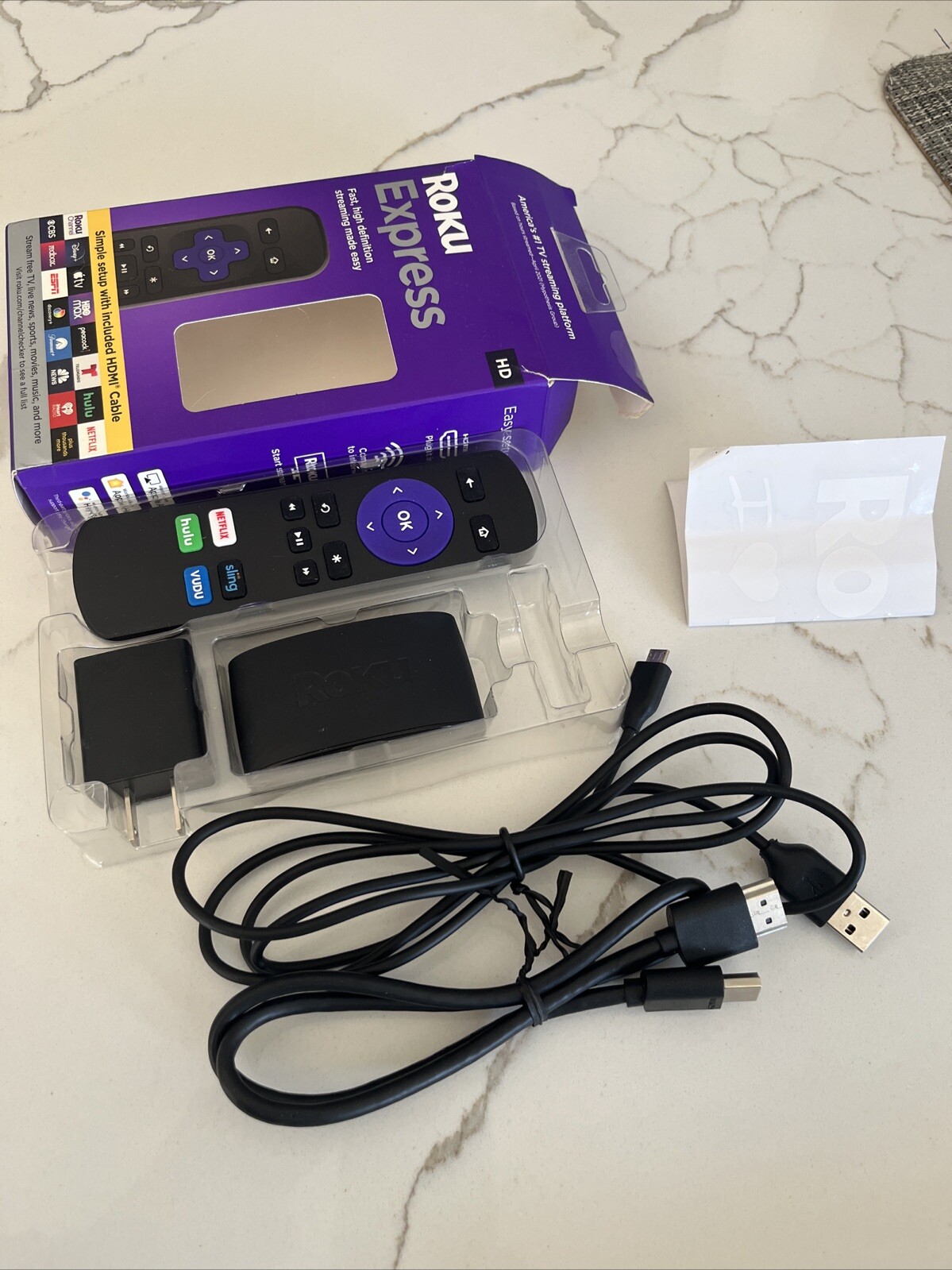 Roku Express HD Streaming Media Player Fast High Definition Black COMPLETE!!!