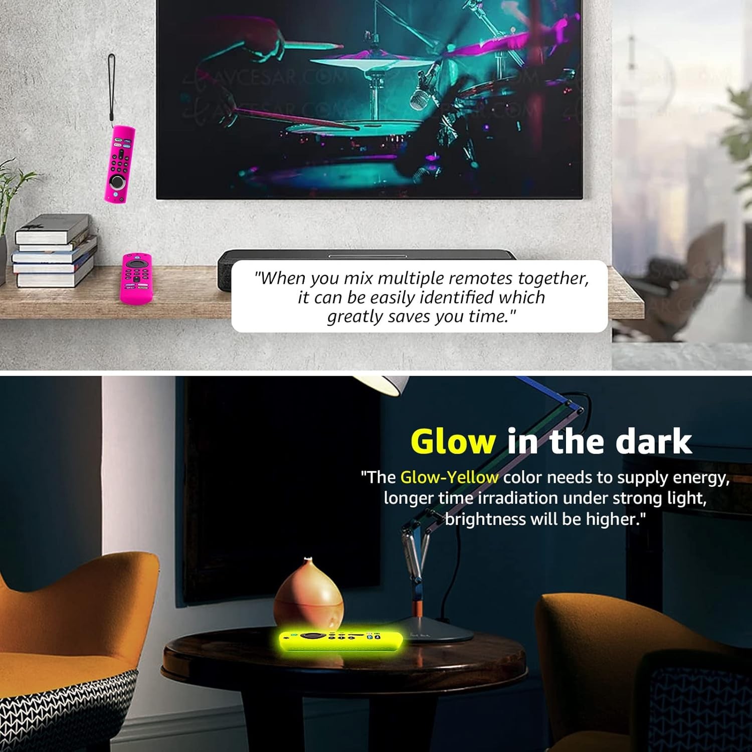(2 Pack) Fire Stick Remote Cover 3rd Gen Glow Yellow&Not Rose Red