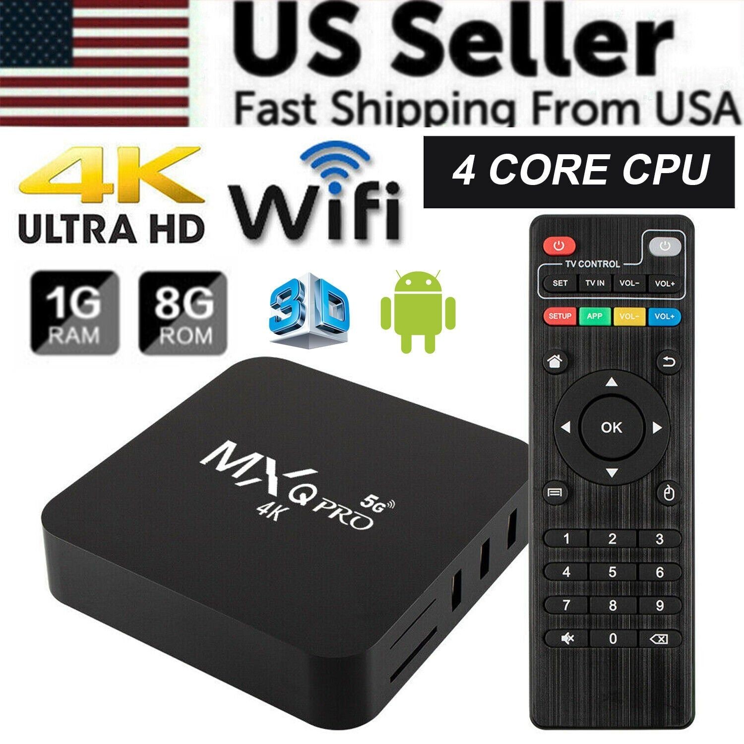 4K Ultra HD Smart TV Box with Wifi and Android 7.1 for Streaming