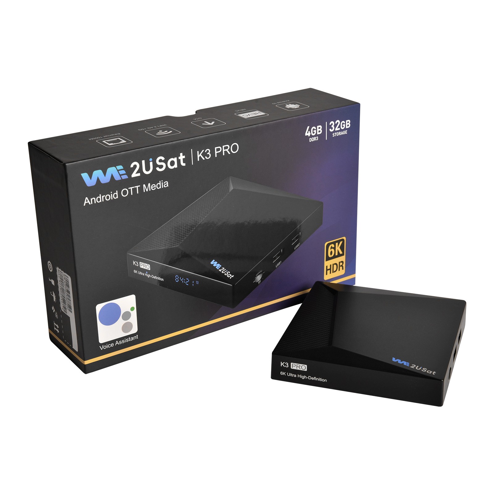 We2USat K3 Android Box-Smart Bluetooth Media Player-WiFi-Voice Remote TV BOX US