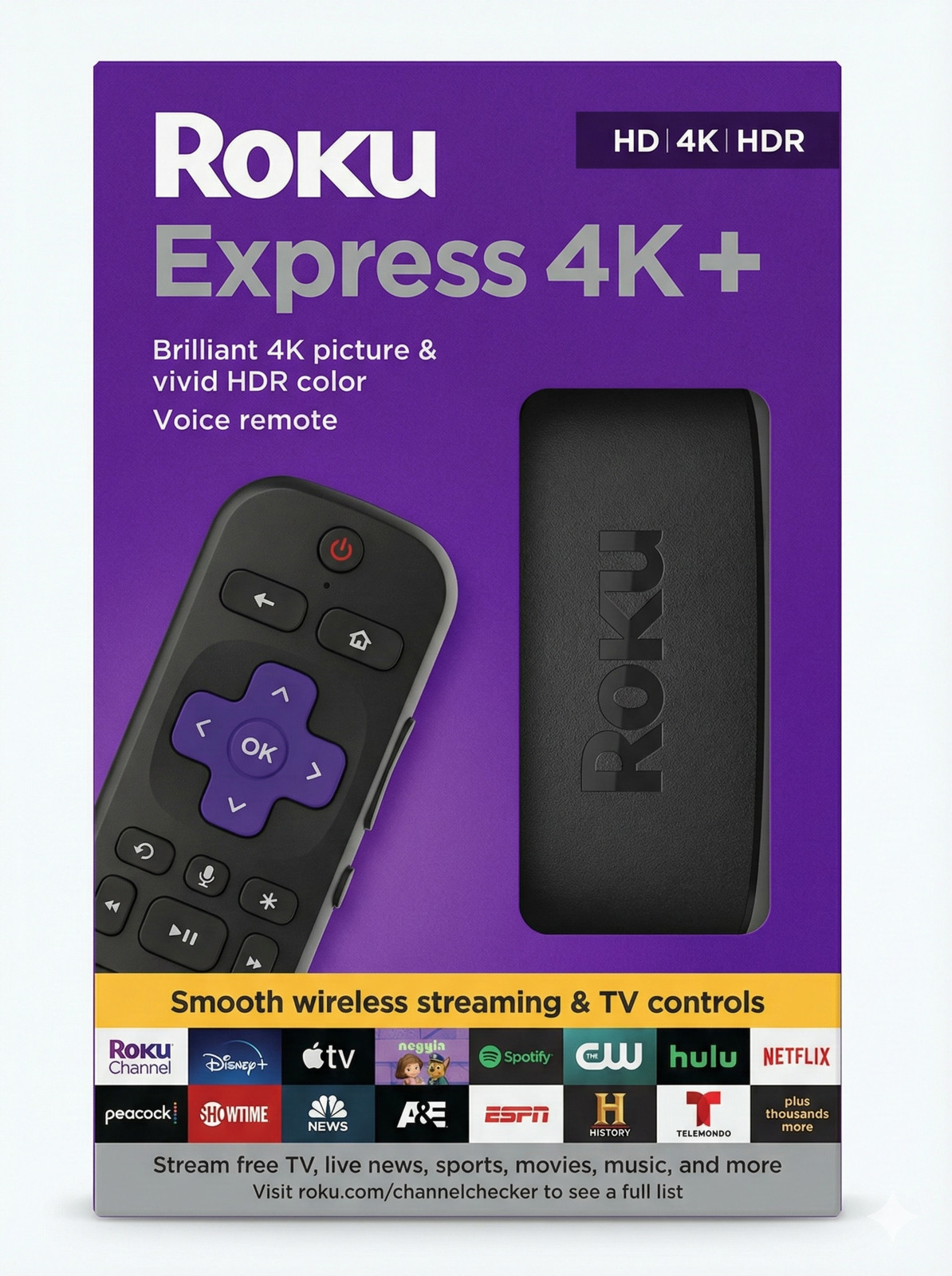 Roku Express 4K+ Streaming Media Player with Voice Remote – New