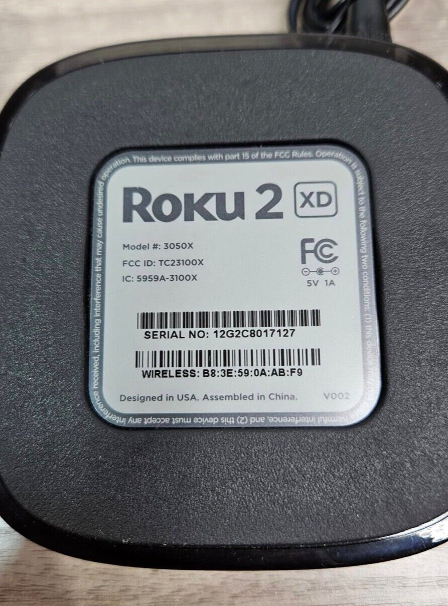 Roku 2 XD (2nd Generation) Media Streamer 3050X w Power Adapter(NO REMOTE) T21