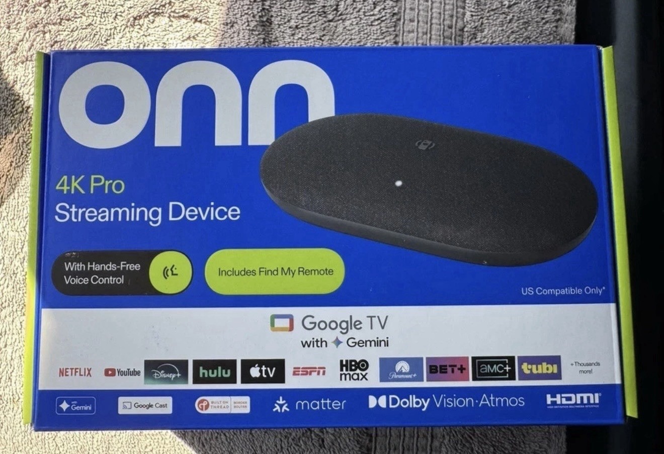 Onn 4K Pro 2026 Streaming Device Google TV 32GB Dolby Vision Atmos with Gemini