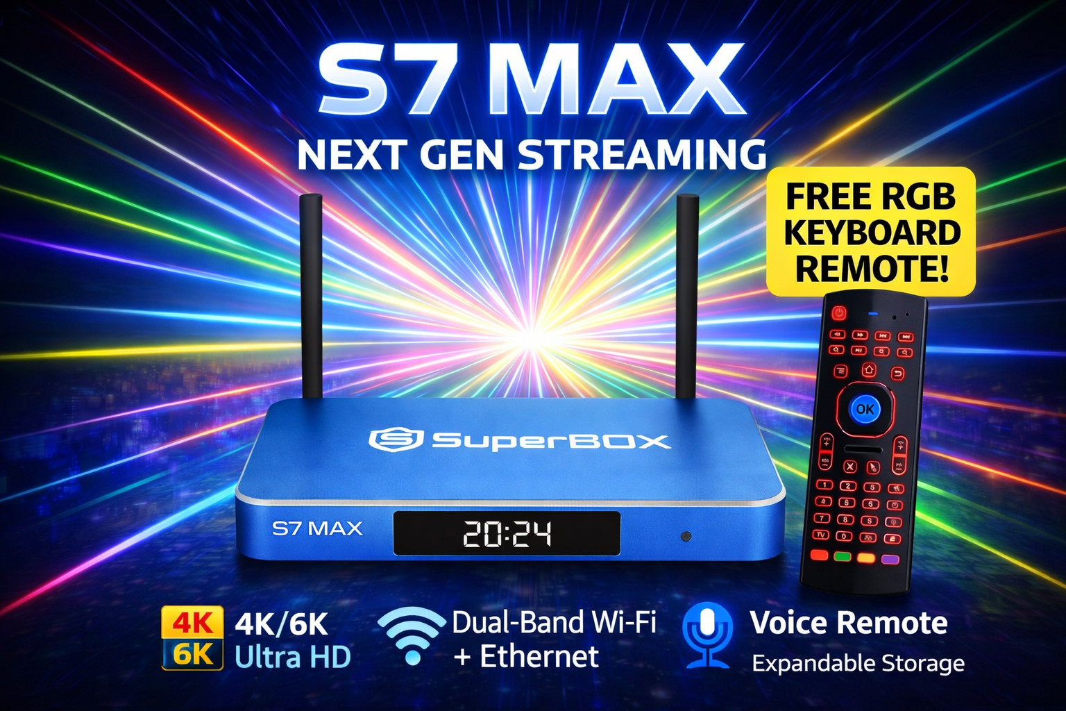 SuperBox S7 MAX 4K/6K Streaming Box WiFi6 Voice Remote + Free RGB Remote S6